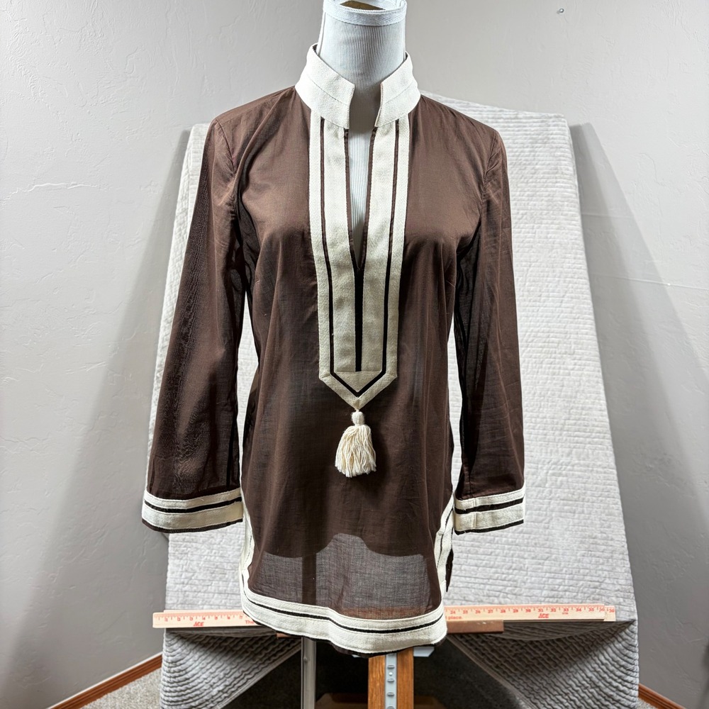 Tory Burch Tory Tunic S Caftan Resort Swim Cover Up Deep Chocolate Brown Cotton